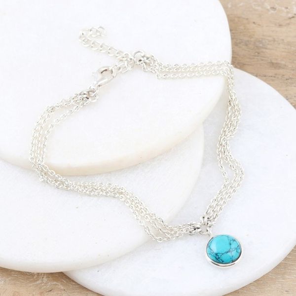 Alternate image for Reconstituted Turquoise and Sterling Silver Charm Bracelet Turquoise Globe