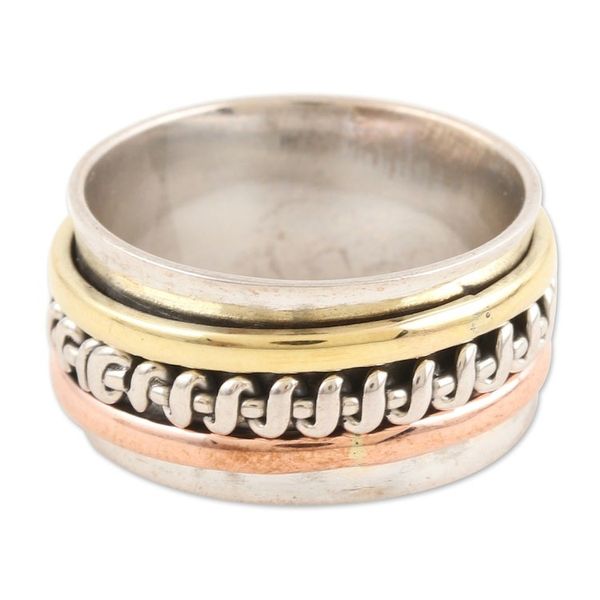 Alternate image for Sterling Silver Brass and Copper Meditation Spinner Ring Knotted Delight