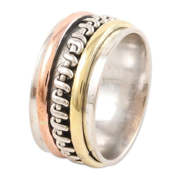 Alternate image for Sterling Silver Brass and Copper Meditation Spinner Ring Knotted Delight