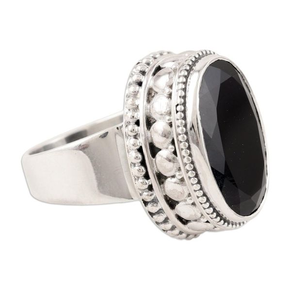 Alternate image for Unisex Sterling Silver and Onyx Cocktail Ring Midnight Gloss