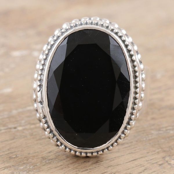 Alternate image for Unisex Sterling Silver and Onyx Cocktail Ring Midnight Gloss