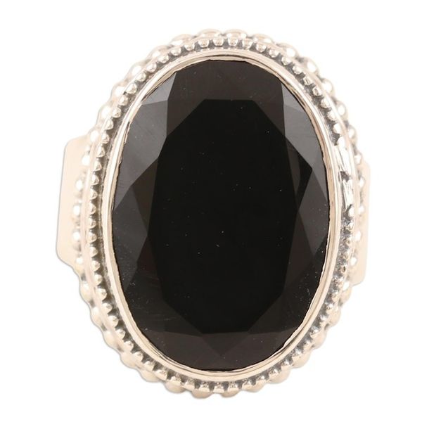 Alternate image for Unisex Sterling Silver and Onyx Cocktail Ring Midnight Gloss