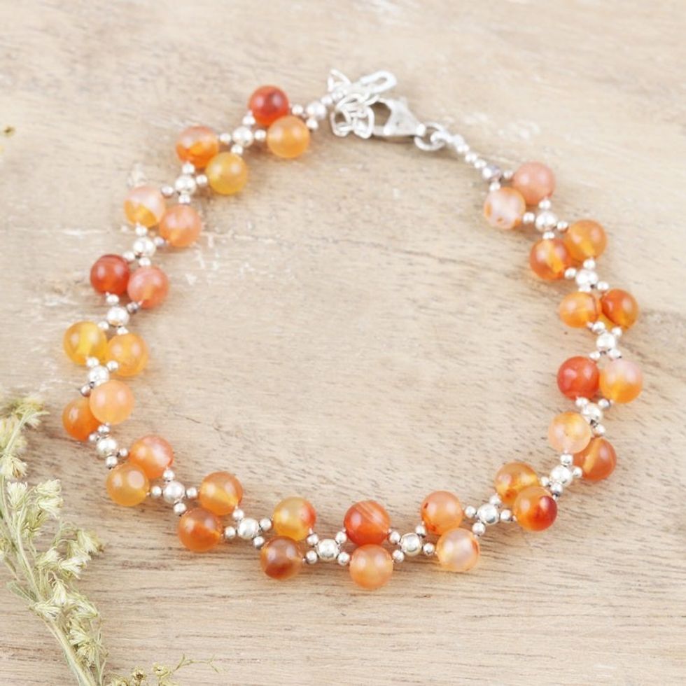 Carnelian and Sterling Silver Beaded Bracelet 'Watch the Sunset'