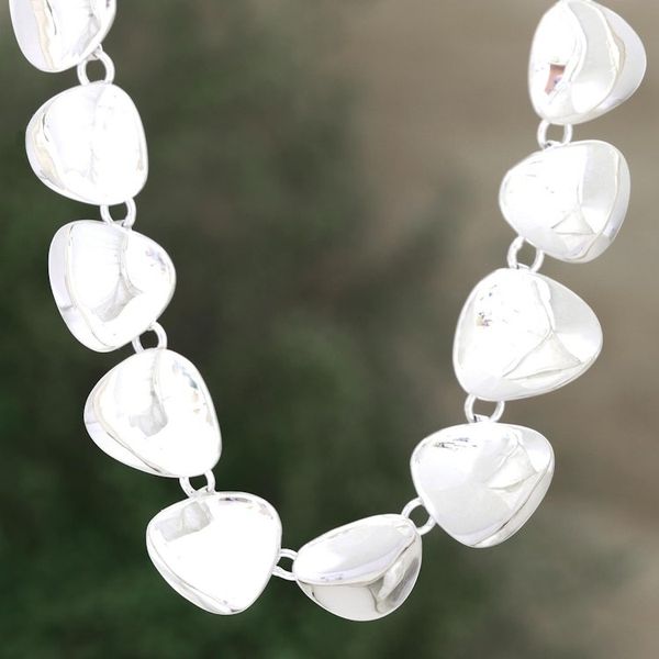 Alternate image for Handmade Sterling Silver Link Necklace from India Sparkling Triangles