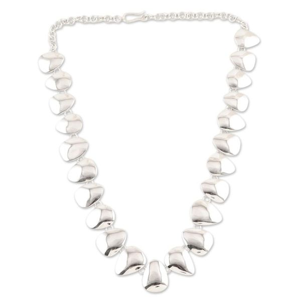 Alternate image for Handmade Sterling Silver Link Necklace from India Sparkling Triangles
