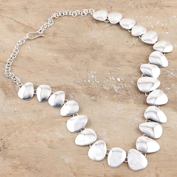 Alternate image for Handmade Sterling Silver Link Necklace from India Sparkling Triangles