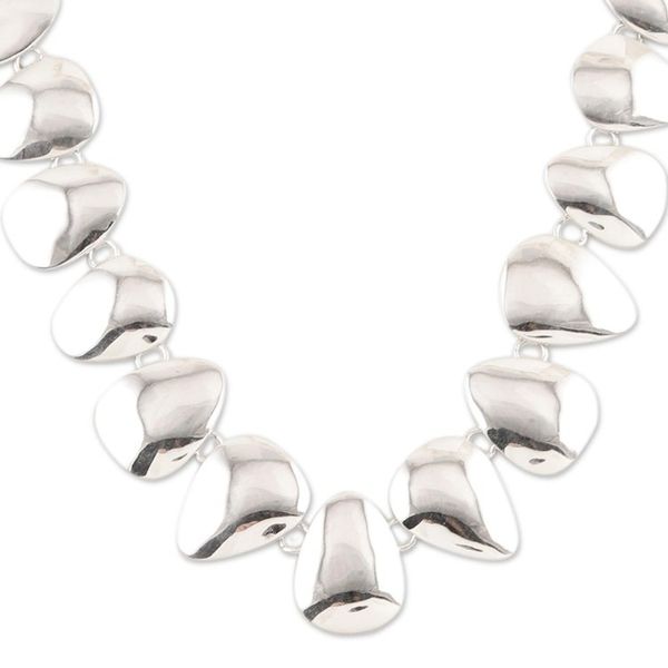 Alternate image for Handmade Sterling Silver Link Necklace from India Sparkling Triangles