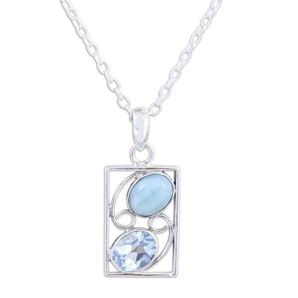 Alternate image for Larimar and Blue Topaz Pendant Necklace from India Sweet Companions