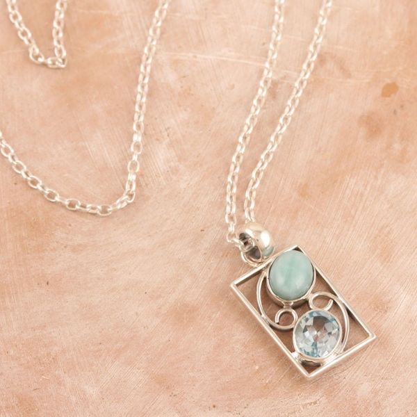 Alternate image for Larimar and Blue Topaz Pendant Necklace from India Sweet Companions
