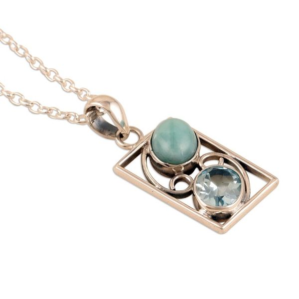 Alternate image for Larimar and Blue Topaz Pendant Necklace from India Sweet Companions