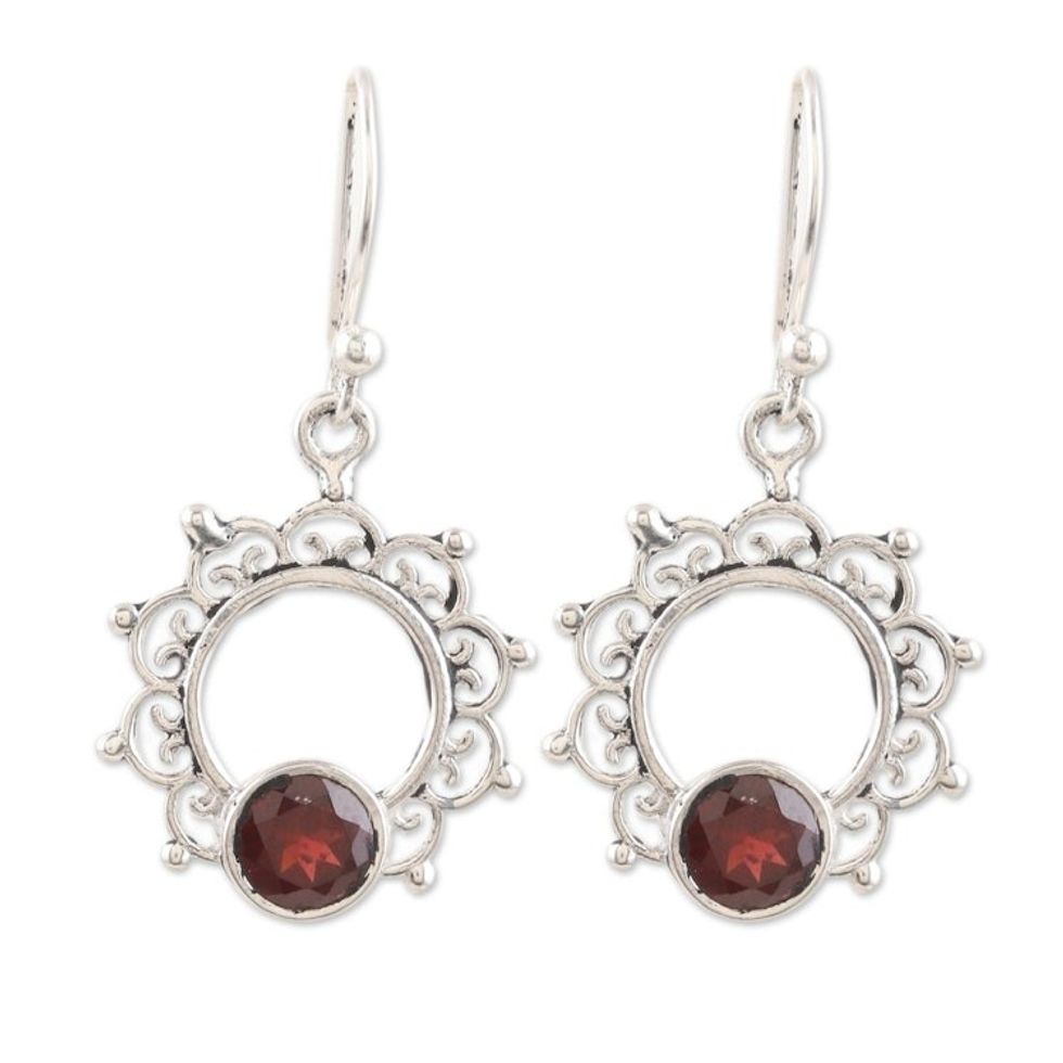 Hand Made Garnet and Sterling Silver Dangle Earrings 'Catching Fire'