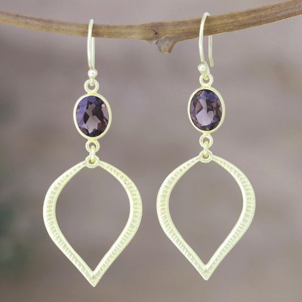 Alternate image for Handcrafted 22k Earrings with Smoky Quartz Glittering Petal