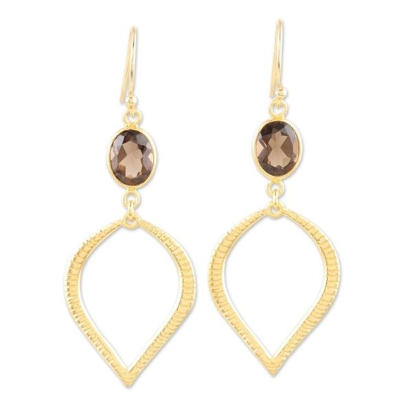 Alternate image for Handcrafted 22k Earrings with Smoky Quartz Glittering Petal