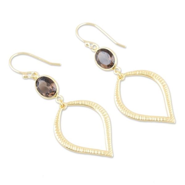 Alternate image for Handcrafted 22k Earrings with Smoky Quartz Glittering Petal