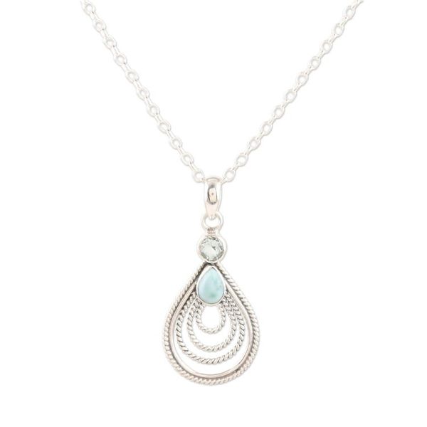 Alternate image for Artisan Crafted Larimar and Blue Topaz Pendant Necklace Radiate in Blue