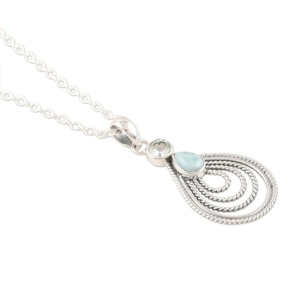 Alternate image for Artisan Crafted Larimar and Blue Topaz Pendant Necklace Radiate in Blue