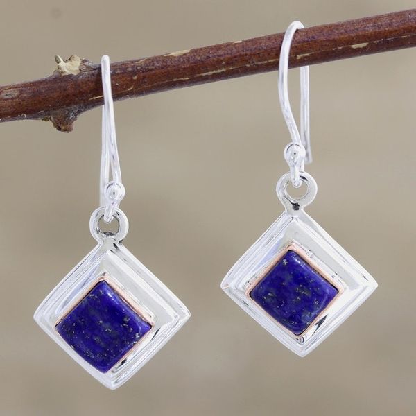 Alternate image for Lapis Lazuli and Sterling Silver Dangle Earrings Small Star in Royal Blue