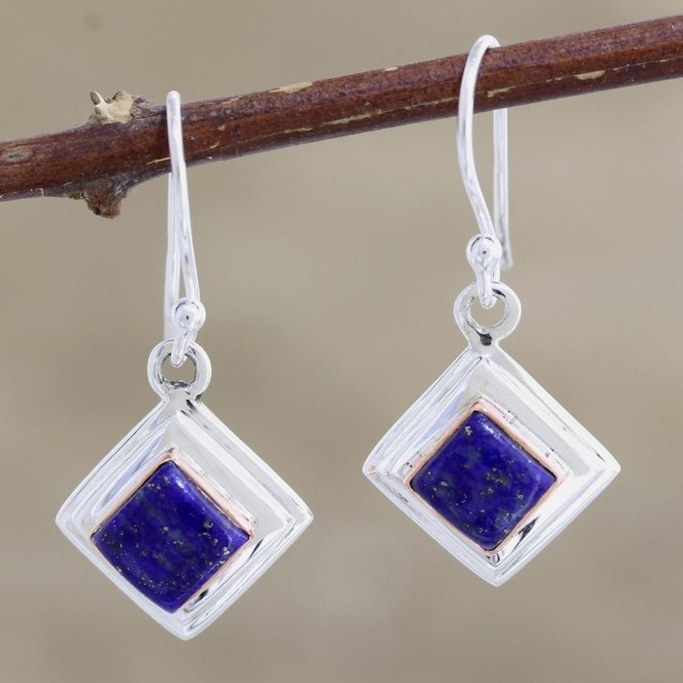 Lapis Lazuli and Sterling Silver Dangle Earrings 'Small Star in Royal Blue'