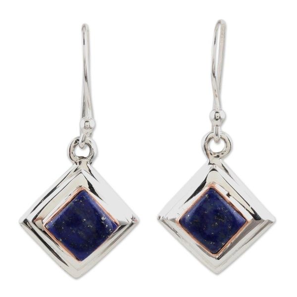 Alternate image for Lapis Lazuli and Sterling Silver Dangle Earrings Small Star in Royal Blue