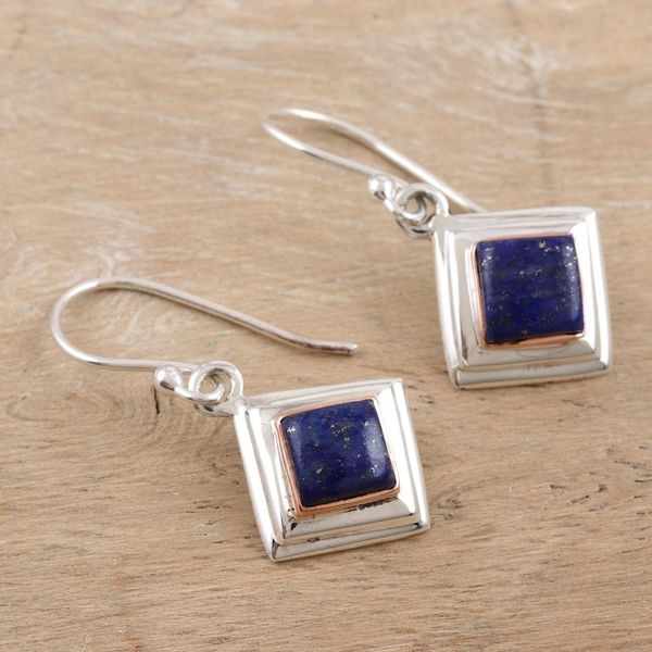 Alternate image for Lapis Lazuli and Sterling Silver Dangle Earrings Small Star in Royal Blue