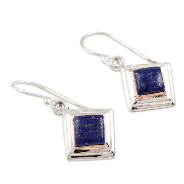 Alternate image for Lapis Lazuli and Sterling Silver Dangle Earrings Small Star in Royal Blue