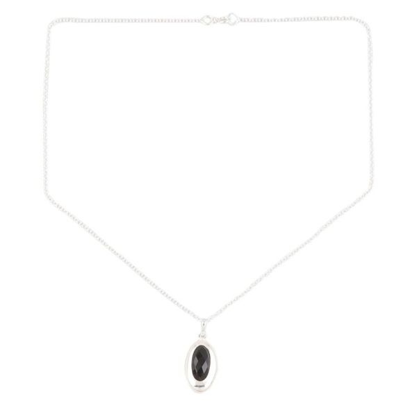 Alternate image for Hand Made Black Onyx and Sterling Silver Pendant Necklace Liquid Mirror in Black
