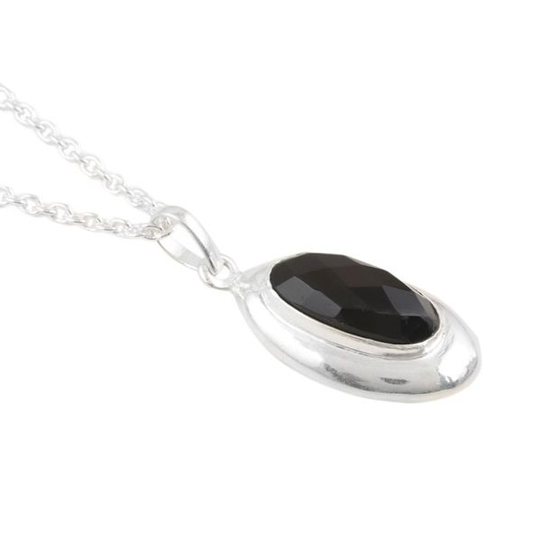 Alternate image for Hand Made Black Onyx and Sterling Silver Pendant Necklace Liquid Mirror in Black