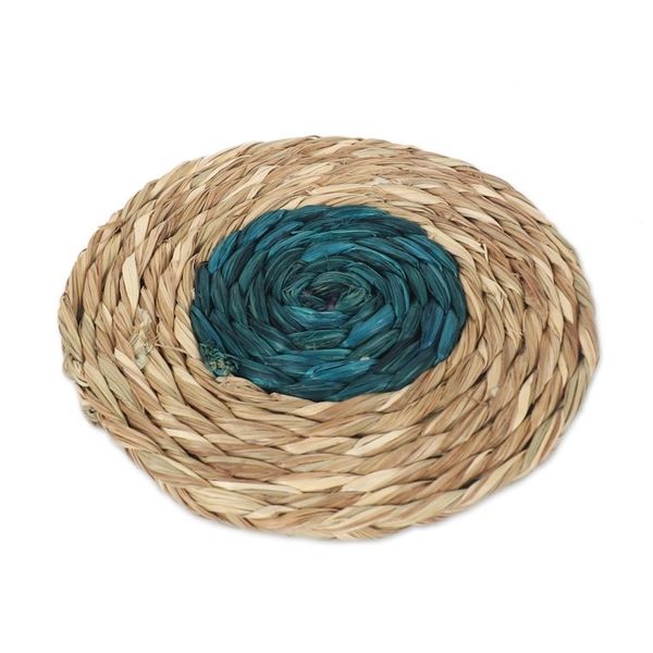 Alternate image for Set of 6 Handcrafted Natural Fiber Coasters in Turquoise Turquoise Aura