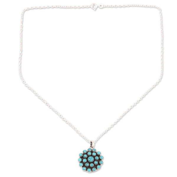 Alternate image for Reconstituted Turquoise and Sterling Silver Pendant Necklace Floral Burst