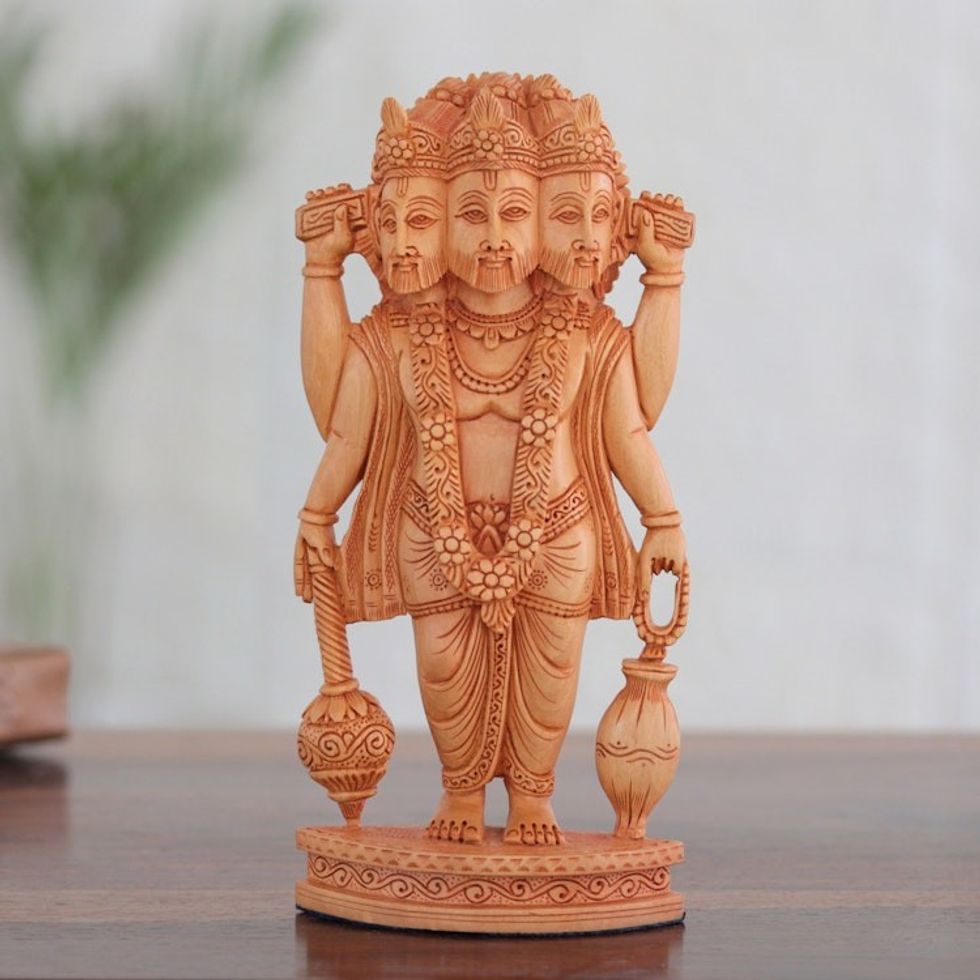 Artisan Crafted Kadam Wood Sculpture from India 'Supreme Brahma'