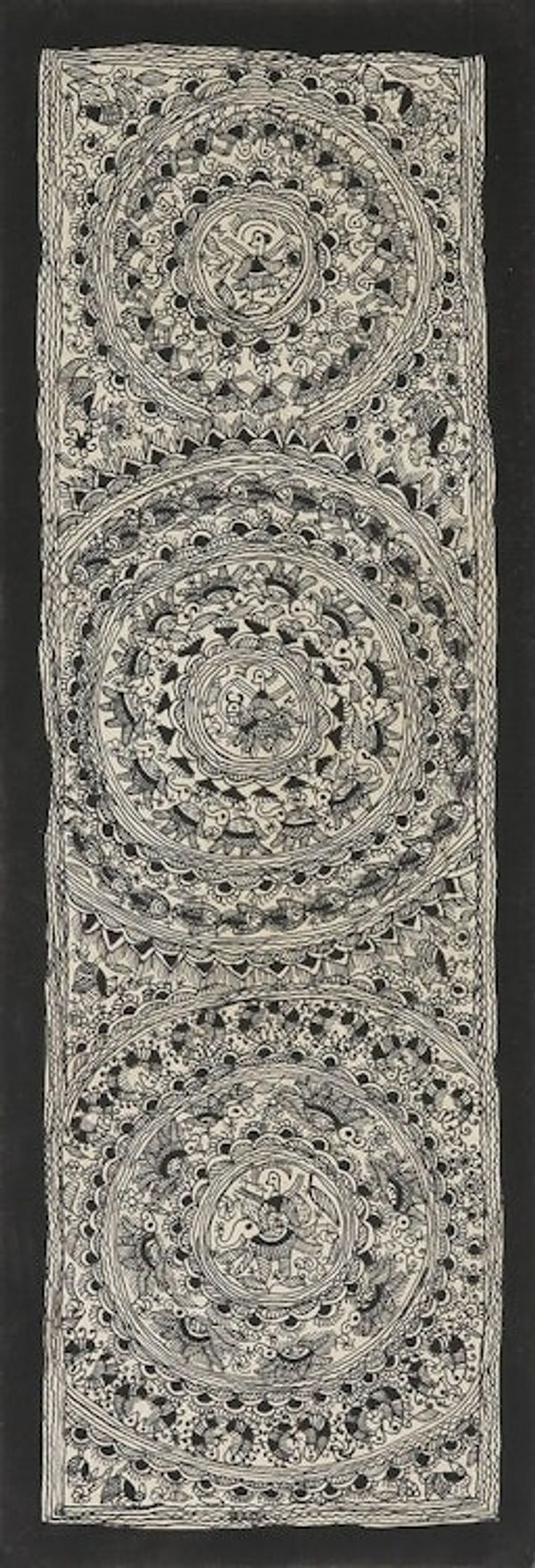 Alternate image for Signed Godna Madhubani Painting in Black and White Black Godna Unity