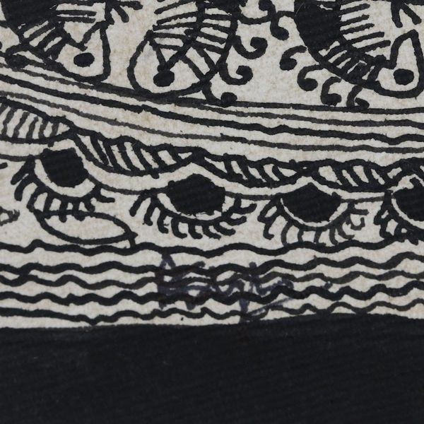 Alternate image for Signed Godna Madhubani Painting in Black and White Black Godna Unity