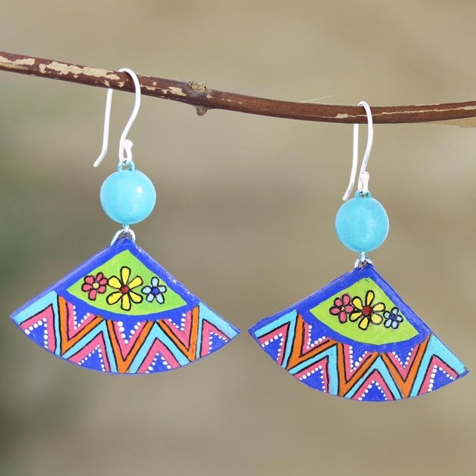 Hand-Painted Ceramic Dangle Earrings 'Full of Flowers'
