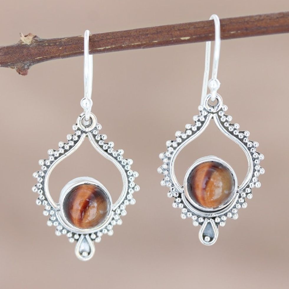 Sterling Silver and Tiger's Eye Dangle Earrings 'Striped Bliss'