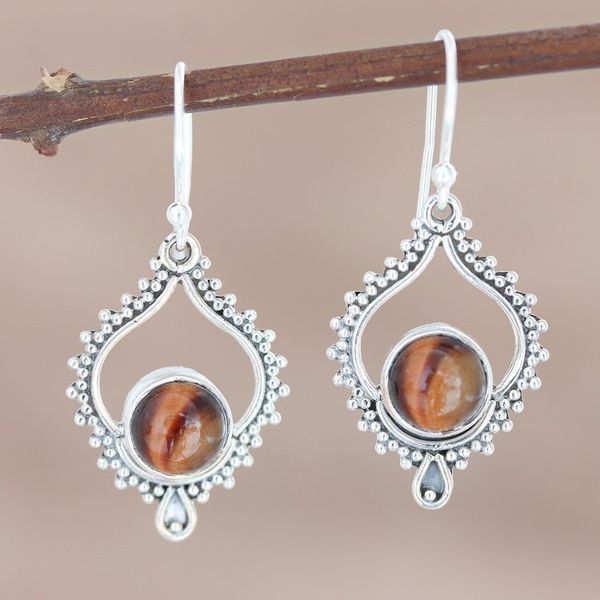 Alternate image for Sterling Silver and Tigers Eye Dangle Earrings Striped Bliss