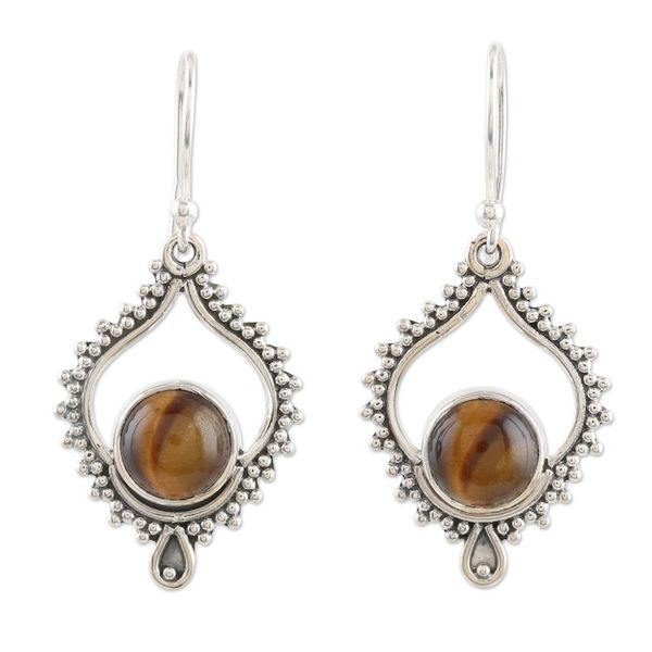 Alternate image for Sterling Silver and Tigers Eye Dangle Earrings Striped Bliss