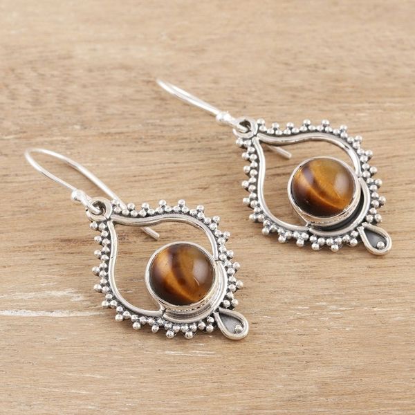 Alternate image for Sterling Silver and Tigers Eye Dangle Earrings Striped Bliss