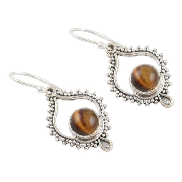 Alternate image for Sterling Silver and Tigers Eye Dangle Earrings Striped Bliss
