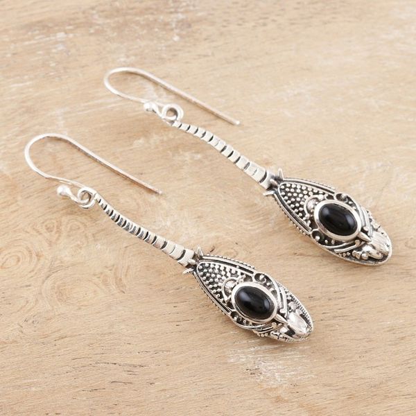 Alternate image for Handmade Sterling Silver and Onyx Drop Earrings Magical Snake