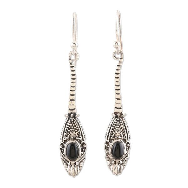 Alternate image for Handmade Sterling Silver and Onyx Drop Earrings Magical Snake