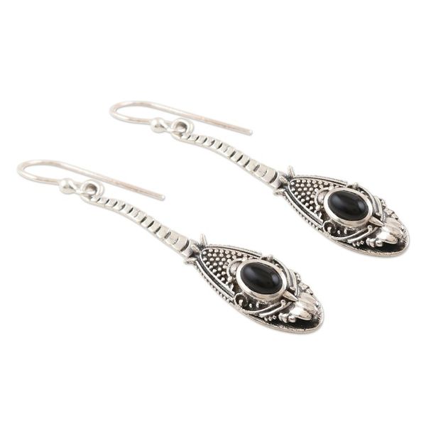 Alternate image for Handmade Sterling Silver and Onyx Drop Earrings Magical Snake