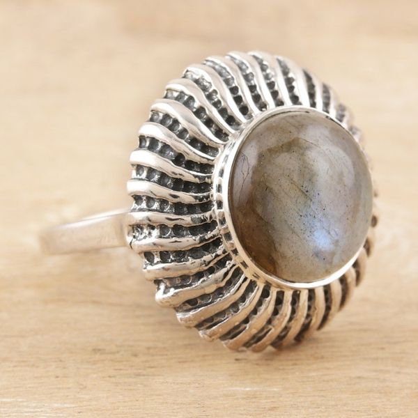 Alternate image for Sterling Silver and Labradorite Cocktail Ring Evening Flames