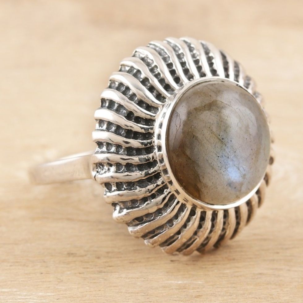 Sterling Silver and Labradorite Cocktail Ring 'Evening Flames'