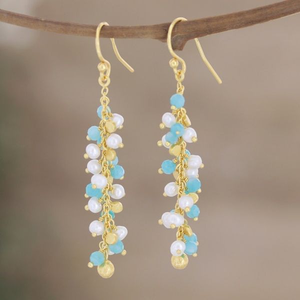 Alternate image for Hand Made Gold-Plated Cultured Pearl Dangle Earrings Berry Beautiful