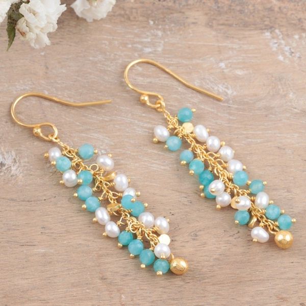 Alternate image for Hand Made Gold-Plated Cultured Pearl Dangle Earrings Berry Beautiful