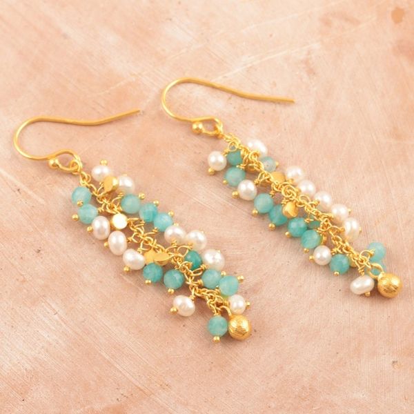 Alternate image for Hand Made Gold-Plated Cultured Pearl Dangle Earrings Berry Beautiful