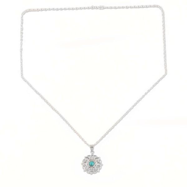 Alternate image for Indian Sterling Silver Pendant Necklace with Floral Motif Bounce Back