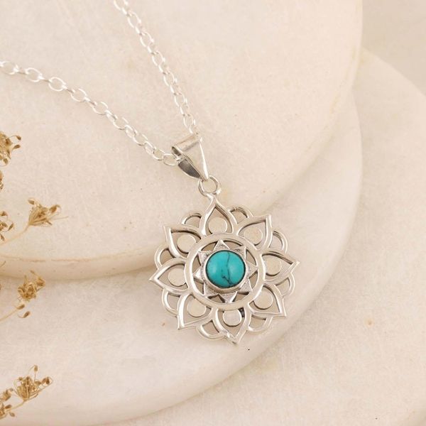 Alternate image for Indian Sterling Silver Pendant Necklace with Floral Motif Bounce Back