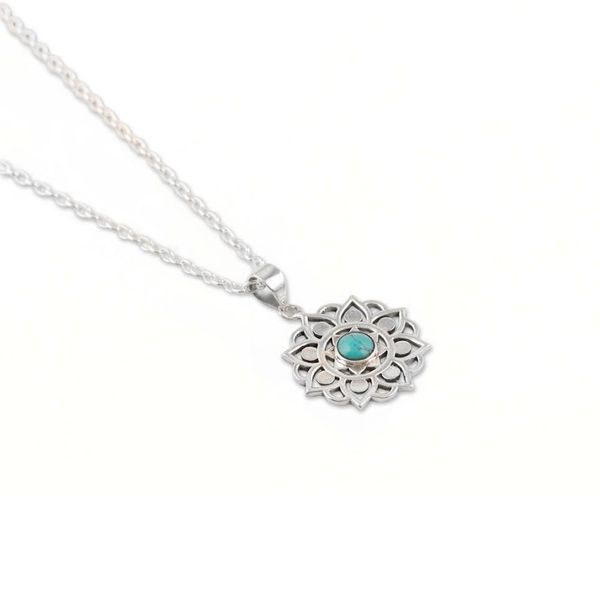 Alternate image for Indian Sterling Silver Pendant Necklace with Floral Motif Bounce Back