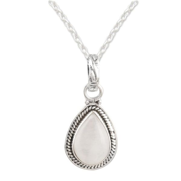Alternate image for Rainbow Moonstone and Sterling Silver Pendant Necklace Halo Effect in White